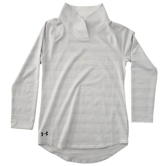 Under Armour Tops - Under Armour Womens Small White Gray Striped Funnel Neck Long Sleeve PulloverTop